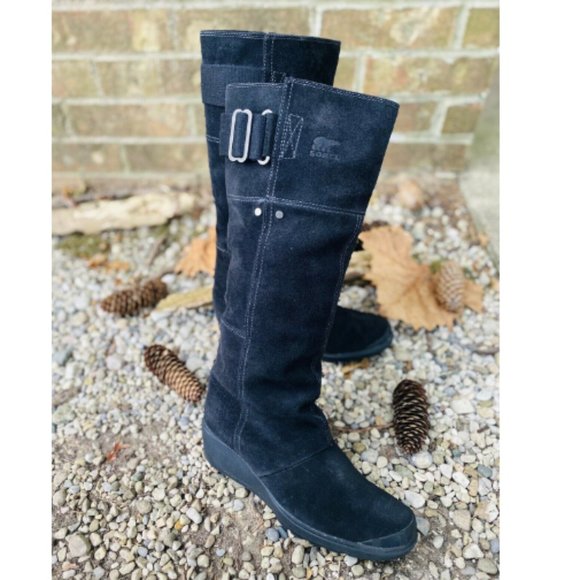 tall black suede wedge boots